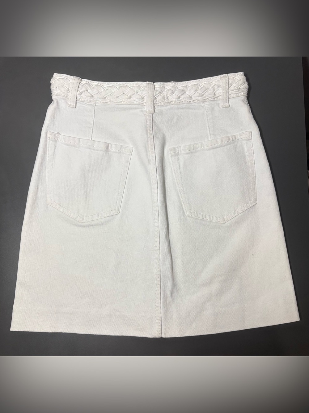 FRAME Claire Braided Waistband White Button-Front Denim Skirt - Picture 3 of 11
